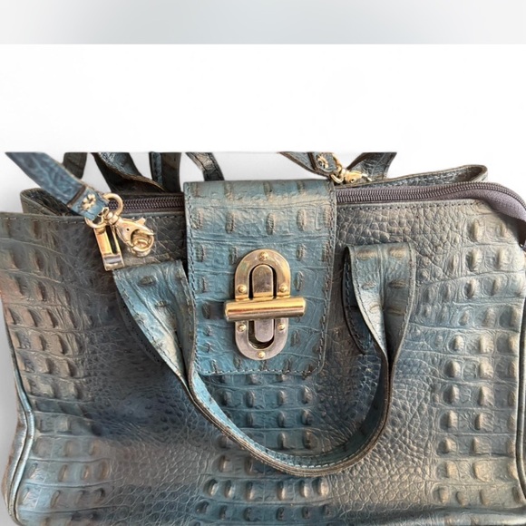 Genuine Croc Embossed Leather Double Zip Wallet – Made In Italy - Blue - Picture 10 of 16